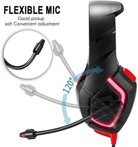 Gaming Headset Surround Sound mit Geräuschunterdrückung Mikrofon Licht Kabel Headset Rot Bild 2
