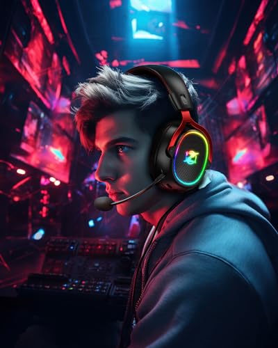 Ozeino Kabelloses Gaming-Headset mit Mikrofon für PS4 PS5 PC Bild 2