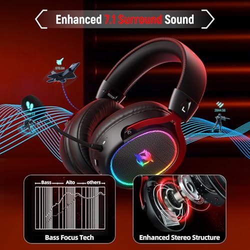 Ozeino Kabelloses Gaming-Headset mit Mikrofon für PS4 PS5 PC Bild 3