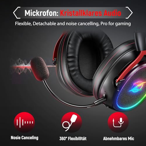 Ozeino Kabelloses Gaming-Headset mit Mikrofon für PS4 PS5 PC Bild 4