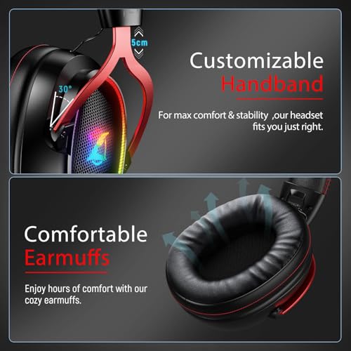 Ozeino Kabelloses Gaming-Headset mit Mikrofon für PS4 PS5 PC Bild 6