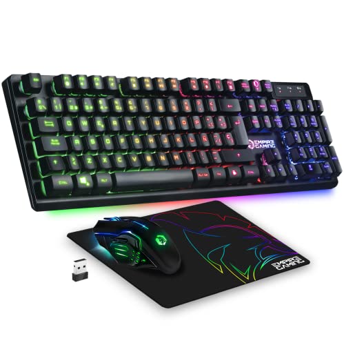 Empire Gaming - Armor RF800 Teclado y Ratón Para Gamers inalámbrico QWERTY (Layout Español) mit Mauspad - RGB Wireless 2.4 GHz Tastatur - 4800 DPI Maus - PC PS4 PS5 Xbox One/Series Mac - Schwarz Bild 1
