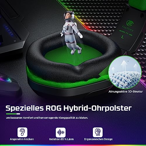 Fachixy FC200 Gaming Headset für PS4, PS5, PC, Xbox, Nintendo Switch, Gaming Headset mit Kabel und RGB Licht, Stereo Surround Kopfhörer mit Mikrofon, Noise Cancelling Headphones - GRÜN Bild 5