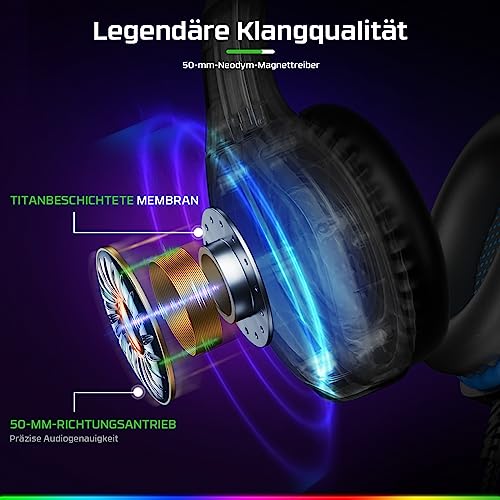Fachixy FC100 Gaming Headset für PS4, PS5, PC, Xbox, Nintendo Switch, Gaming Kopfhörer mit Kabel und RGB Licht, Stereo Surround Kopfhörer mit Mikrofon, Noise Cancelling Gamer Headphones - BLAU Bild 2