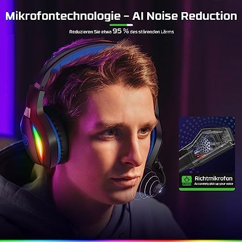 Fachixy FC100 Gaming Headset für PS4, PS5, PC, Xbox, Nintendo Switch, Gaming Kopfhörer mit Kabel und RGB Licht, Stereo Surround Kopfhörer mit Mikrofon, Noise Cancelling Gamer Headphones - BLAU Bild 3