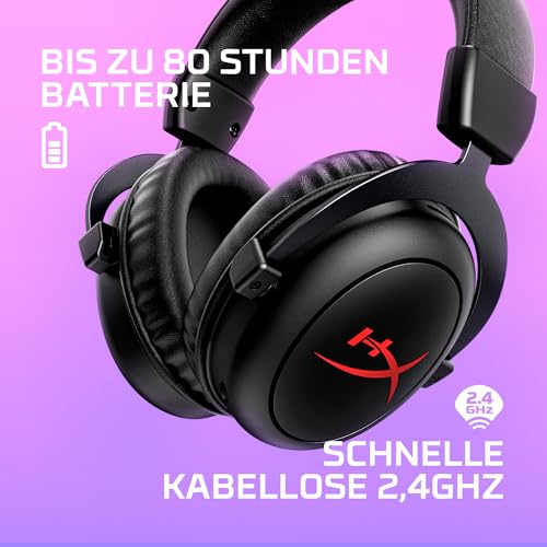 HyperX Cloud II Core Wireless Gaming-Headset, 2,4 GHz, 80 Stunden Akkulaufzeit, DTS Headphone Surround Sound, 53-mm-Treiber, Abnehmbares Mikrofon mit Geräuschunterdrückung, PC-kompatibel, Schwarz Bild 6