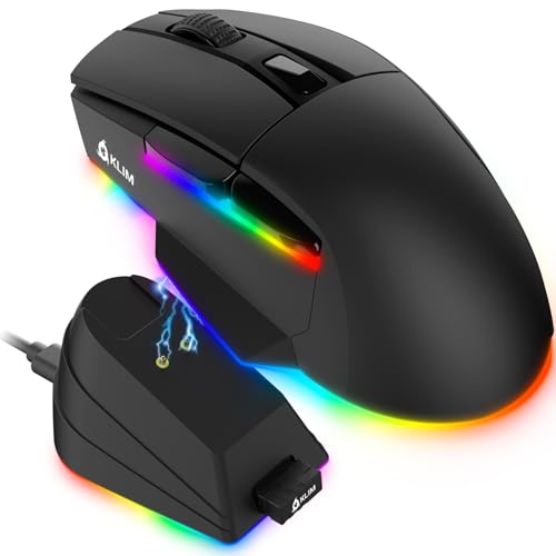 KLIM Blaze X RGB + Wiederaufladbare kabellose Gaming-Maus mit Ladestation + Langlebiger Akku + Bis zu 12000 DPI + Kabelgebundene & kabellose Maus PC, PS5, PS4, Mac + Schwarz Bild 1