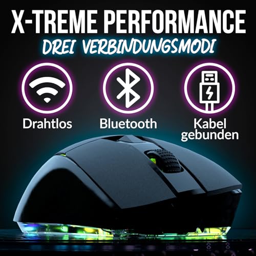 KLIM Blaze X RGB + Wiederaufladbare kabellose Gaming-Maus mit Ladestation + Langlebiger Akku + Bis zu 12000 DPI + Kabelgebundene & kabellose Maus PC, PS5, PS4, Mac + Schwarz Bild 2
