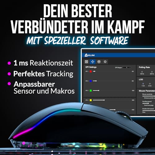 KLIM Blaze X RGB + Wiederaufladbare kabellose Gaming-Maus mit Ladestation + Langlebiger Akku + Bis zu 12000 DPI + Kabelgebundene & kabellose Maus PC, PS5, PS4, Mac + Schwarz Bild 3