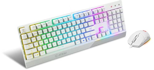 MSI Vigor GK30 Combo IT Semi Mechanische Gaming-Tastatur + Maus Gaming Clutch GM11, RGB Mystic Light, Multimedia-Hotkey, wasserabweisend, ideal auch für Büro, italienisches Layout, Weiß Bild 2