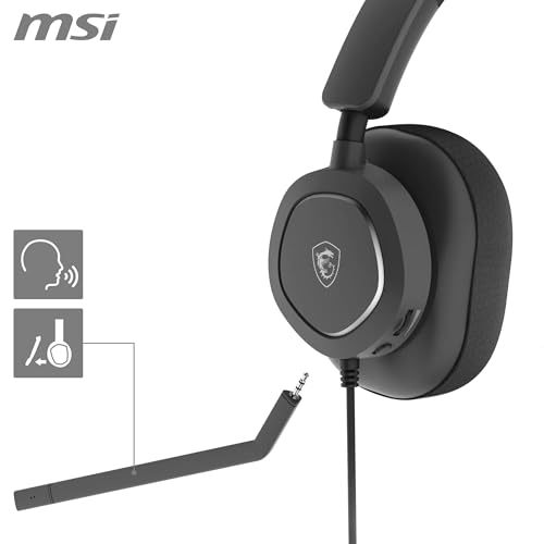 MSI Maestro 300 Gaming-Headset – 40-mm-Neodym-Treiber, unidirektionales (Nieren-) Mikrofon, Ohrpolster aus hochdichtem Schaumstoff, leichtes und drehbares Design, USB-C, USB-C-zu-A-Adapter Bild 3