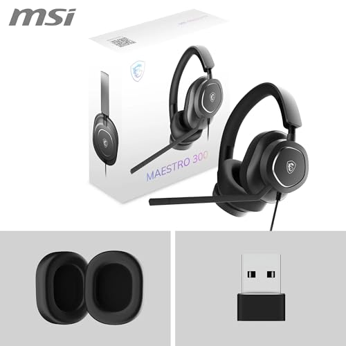 MSI Maestro 300 Gaming-Headset – 40-mm-Neodym-Treiber, unidirektionales (Nieren-) Mikrofon, Ohrpolster aus hochdichtem Schaumstoff, leichtes und drehbares Design, USB-C, USB-C-zu-A-Adapter Bild 7