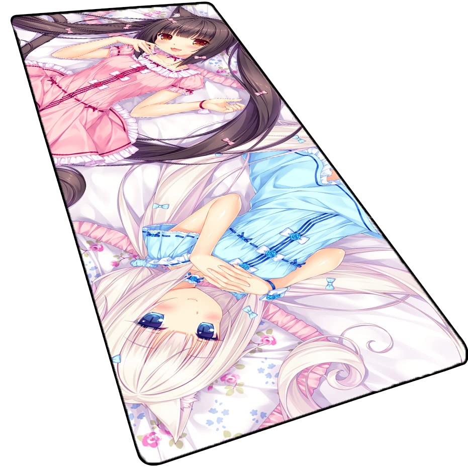 Großes Anime-Gaming-Mauspad Nekopara Chocolat Vanilla Azuki - Laptop-Mauspad Mit Genähtem Rand Und Rutschfester Gummiunterseite Für Computertastatur Und Mäuse - 80 x 30 cm Bild 1