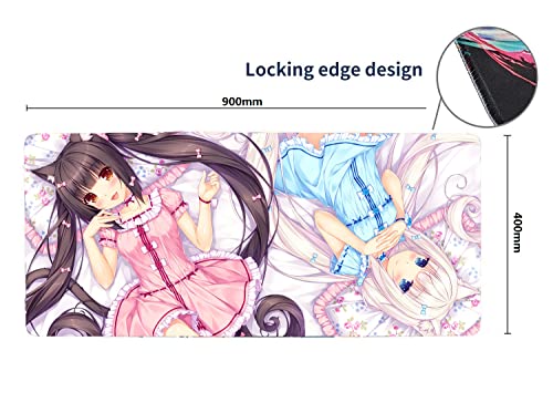 Großes Anime-Gaming-Mauspad Nekopara Chocolat Vanilla Azuki - Laptop-Mauspad Mit Genähtem Rand Und Rutschfester Gummiunterseite Für Computertastatur Und Mäuse - 80 x 30 cm Bild 3