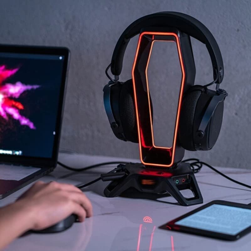 Gaming Headset Ständer RGB-Headset-Ständer, Multifunktionaler Kopfhörerhalter, Display-Regal Mit 3 USB 2.0 / Virtual 7.1 Surround Universal Controller Halte (Color : Black) Bild 2