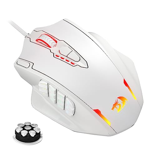 Redragon M908 Impact RGB-LED-MMO-Maus mit seitlichen Tasten, optische kabelgebundene Gaming-Maus mit 12.400 DPI, hohe Präzision, 20 programmierbare Maustasten, Weiß Bild 1