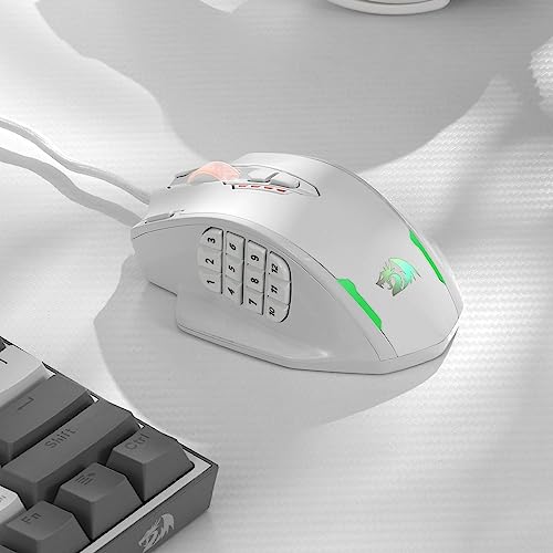 Redragon M908 Impact RGB-LED-MMO-Maus mit seitlichen Tasten, optische kabelgebundene Gaming-Maus mit 12.400 DPI, hohe Präzision, 20 programmierbare Maustasten, Weiß Bild 6