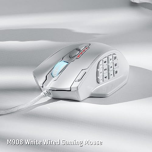 Redragon M908 Impact RGB-LED-MMO-Maus mit seitlichen Tasten, optische kabelgebundene Gaming-Maus mit 12.400 DPI, hohe Präzision, 20 programmierbare Maustasten, Weiß Bild 7