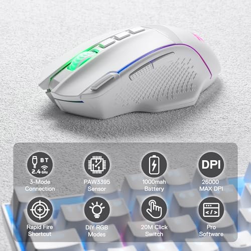 Redragon M991 Kabellose Gaming-Maus, 19.000 DPI kabelgebundene/kabellose Maus mit Schnellfeuertaste, 9 Makrotasten, 45 Stunden dauerhafte Stromversorgung und RGB für PC/Mac/Laptop Bild 2