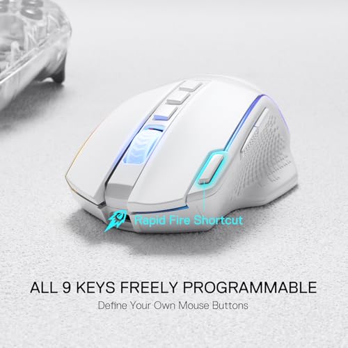 Redragon M991 Kabellose Gaming-Maus, 19.000 DPI kabelgebundene/kabellose Maus mit Schnellfeuertaste, 9 Makrotasten, 45 Stunden dauerhafte Stromversorgung und RGB für PC/Mac/Laptop Bild 4