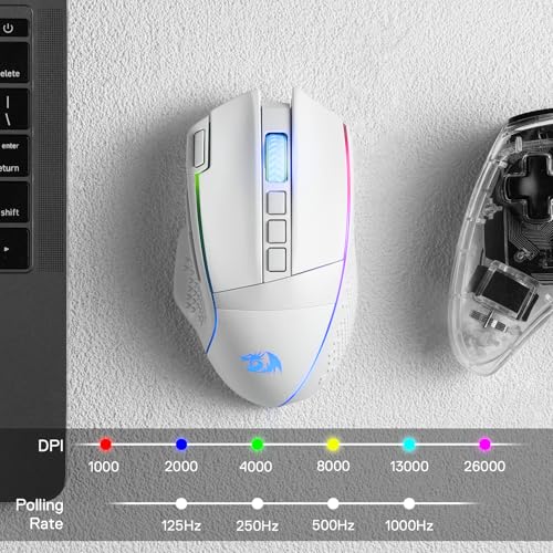 Redragon M991 Kabellose Gaming-Maus, 19.000 DPI kabelgebundene/kabellose Maus mit Schnellfeuertaste, 9 Makrotasten, 45 Stunden dauerhafte Stromversorgung und RGB für PC/Mac/Laptop Bild 6