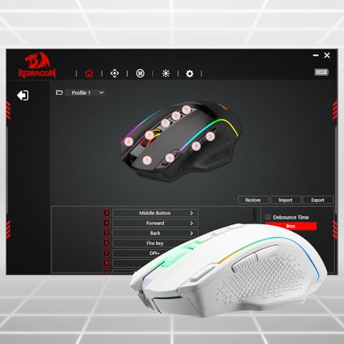 Redragon M991 Kabellose Gaming-Maus, 19.000 DPI kabelgebundene/kabellose Maus mit Schnellfeuertaste, 9 Makrotasten, 45 Stunden dauerhafte Stromversorgung und RGB für PC/Mac/Laptop Bild 7
