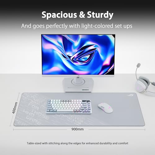 ASUS ROG Scabbard II Arctic Gray XXL Gaming-Mauspad (großes 900 x 400 mm Mousepad, wasser-, öl- und staubabweisende Oberfläche, ausfransungssichere, flach genähte Kanten, rutschfeste Gummibasis, Grau) Bild 6