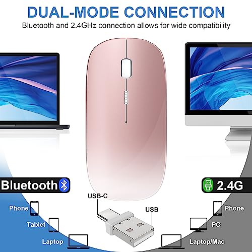 Azmall Wireless Mouse Slim Rechargeable Maus Kabellos for MacBook Air/Laptop/Ipad/Computer/Windows Android Tablet,Mini Silent Mice (Roségold) Bild 2