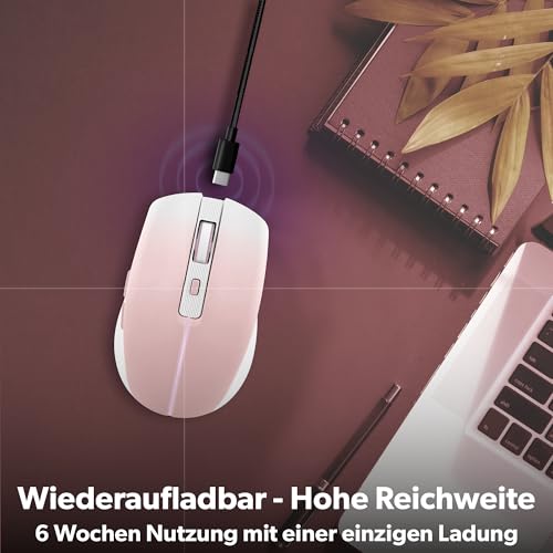 T'nB - Kabellose Maus, Dual Mode Bluetooth und USB-A, Wiederaufladbar, Lange Akkulaufzeit, Leise, 1600 DPI Genauigkeit, 6 Tasten, Kompatibel mit Windows, Linus und MacOs - Pinke Bild 3