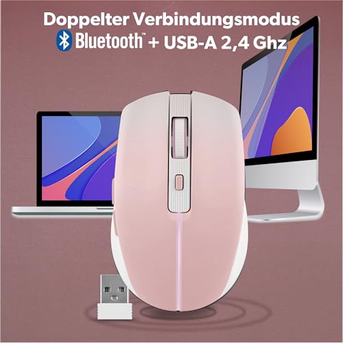 T'nB - Kabellose Maus, Dual Mode Bluetooth und USB-A, Wiederaufladbar, Lange Akkulaufzeit, Leise, 1600 DPI Genauigkeit, 6 Tasten, Kompatibel mit Windows, Linus und MacOs - Pinke Bild 4
