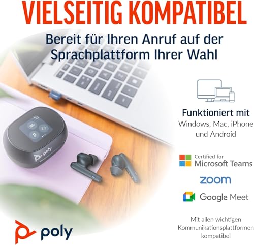 Poly Voyager Free 60+ UC In-Ear-Headset – Noise Cancelling-Mikrofone für klare Gespräche – ANC – Touchscreen-Ladecase – Funktioniert mit iPhone, Android, PC/Mac – Teams-zertifiziert – Schwarz Bild 4