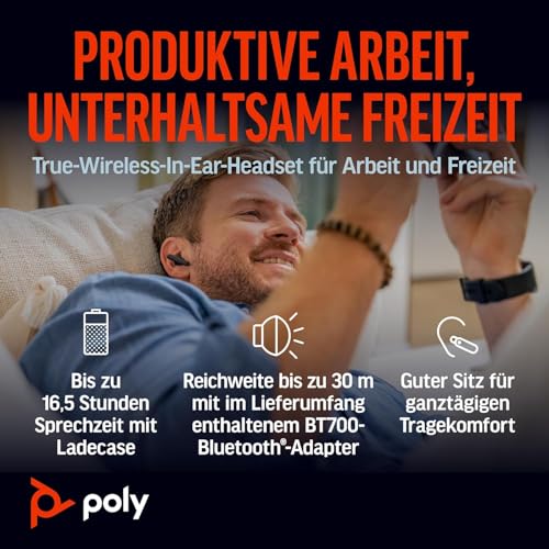 Poly Voyager Free 60+ UC In-Ear-Headset – Noise Cancelling-Mikrofone für klare Gespräche – ANC – Touchscreen-Ladecase – Funktioniert mit iPhone, Android, PC/Mac – Teams-zertifiziert – Schwarz Bild 6