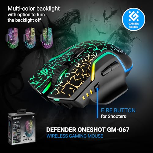 Defender® Oneshot Gaming Maus Kabellos – 2.4 GHz Wireless, 3200 DPI, RGB, 5 Programmierbare Tasten, FIRE-Taste, 100 Std. Akku, USB-C, Ergonomisch, Für PC, Laptop, Gaming Bild 3