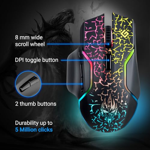 Defender® Oneshot Gaming Maus Kabellos – 2.4 GHz Wireless, 3200 DPI, RGB, 5 Programmierbare Tasten, FIRE-Taste, 100 Std. Akku, USB-C, Ergonomisch, Für PC, Laptop, Gaming Bild 5