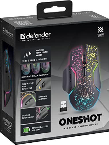 Defender® Oneshot Gaming Maus Kabellos – 2.4 GHz Wireless, 3200 DPI, RGB, 5 Programmierbare Tasten, FIRE-Taste, 100 Std. Akku, USB-C, Ergonomisch, Für PC, Laptop, Gaming Bild 7