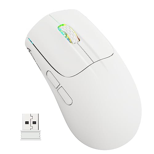 ATTACK SHARK X5 Ultra-leichte kabellose Gaming-Mäuse 49g,Tri-Mode Kabelgebunden/2.4G/BT5.0,PAW3312 PixArt Optischer Sensor,bis zu 4000DPI,RGB mit Langer Batterielebensdauer für Büro/Spiel-Weiß Bild 1