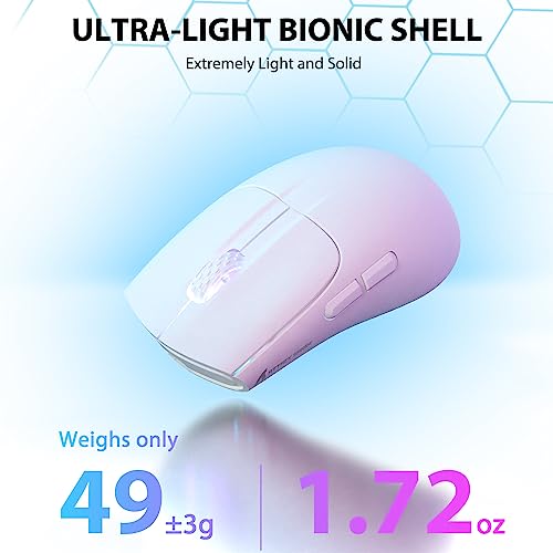 ATTACK SHARK X5 Ultra-leichte kabellose Gaming-Mäuse 49g,Tri-Mode Kabelgebunden/2.4G/BT5.0,PAW3312 PixArt Optischer Sensor,bis zu 4000DPI,RGB mit Langer Batterielebensdauer für Büro/Spiel-Weiß Bild 3