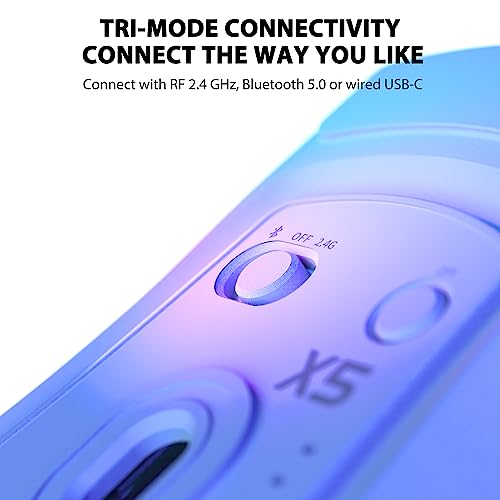 ATTACK SHARK X5 Ultra-leichte kabellose Gaming-Mäuse 49g,Tri-Mode Kabelgebunden/2.4G/BT5.0,PAW3312 PixArt Optischer Sensor,bis zu 4000DPI,RGB mit Langer Batterielebensdauer für Büro/Spiel-Weiß Bild 5