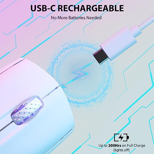 ATTACK SHARK X5 Ultra-leichte kabellose Gaming-Mäuse 49g,Tri-Mode Kabelgebunden/2.4G/BT5.0,PAW3312 PixArt Optischer Sensor,bis zu 4000DPI,RGB mit Langer Batterielebensdauer für Büro/Spiel-Weiß Bild 6