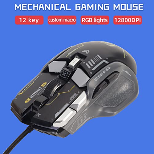Yunseity Kabelgebundene Gaming-Maus, mit 10 Makroprogrammierbaren Seitentasten, 12800 DPI Ergonomische Maus mit 13 RGB-Lichtmodi, für Laptop-PC-Desktop (Schwarz) Bild 7