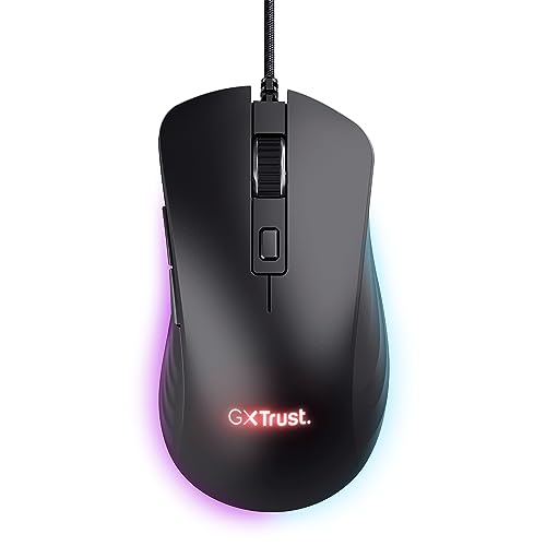 Trust Gaming GXT 924 Ybar+ Kabelgebundene Gaming Maus, 25600 DPI, 60% Recycelten Materialien, 6 Programmierbare Tasten, 25K Optischem Sensor, RGB LED-Beleuchtung, PC Maus mit Software - Schwarz Bild 1