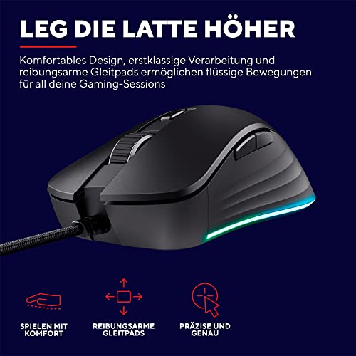 Trust Gaming GXT 924 Ybar+ Kabelgebundene Gaming Maus, 25600 DPI, 60% Recycelten Materialien, 6 Programmierbare Tasten, 25K Optischem Sensor, RGB LED-Beleuchtung, PC Maus mit Software - Schwarz Bild 4