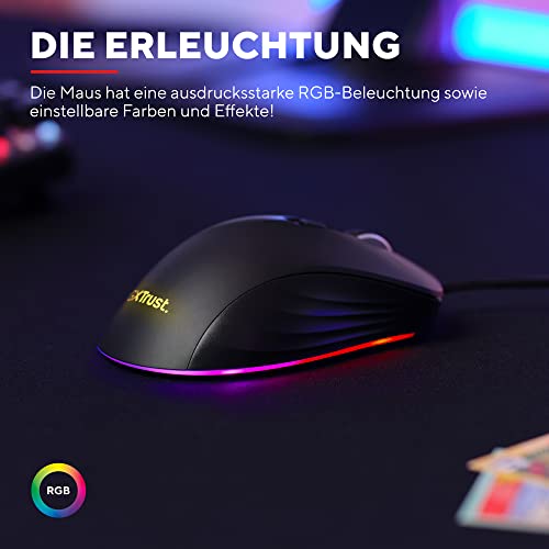 Trust Gaming GXT 924 Ybar+ Kabelgebundene Gaming Maus, 25600 DPI, 60% Recycelten Materialien, 6 Programmierbare Tasten, 25K Optischem Sensor, RGB LED-Beleuchtung, PC Maus mit Software - Schwarz Bild 5