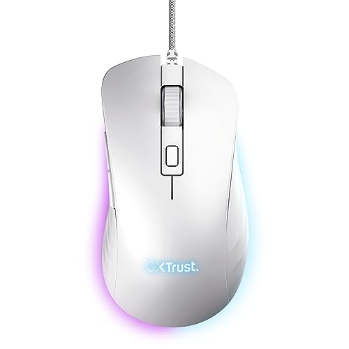 Trust Gaming GXT 924W Ybar+ Kabelgebundene Gaming Maus, 25600 DPI, 50% Recycelten Materialien, 6 Programmierbare Tasten, 25K Optischem Sensor, RGB LED-Beleuchtung, PC Maus mit Software - Weiß Bild 1