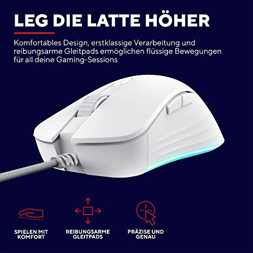 Trust Gaming GXT 924W Ybar+ Kabelgebundene Gaming Maus, 25600 DPI, 50% Recycelten Materialien, 6 Programmierbare Tasten, 25K Optischem Sensor, RGB LED-Beleuchtung, PC Maus mit Software - Weiß Bild 4