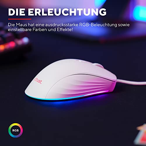 Trust Gaming GXT 924W Ybar+ Kabelgebundene Gaming Maus, 25600 DPI, 50% Recycelten Materialien, 6 Programmierbare Tasten, 25K Optischem Sensor, RGB LED-Beleuchtung, PC Maus mit Software - Weiß Bild 5