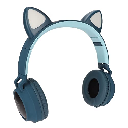 Cat Ear Kopfhörer, Wireless 5.0 Gaming Headset Tragbarer Faltbarer Stereo Over Ear Kopfhörer mit LED-Licht für Erwachsene Mädchen Jungen (Blau Grün) Bild 1