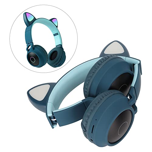 Cat Ear Kopfhörer, Wireless 5.0 Gaming Headset Tragbarer Faltbarer Stereo Over Ear Kopfhörer mit LED-Licht für Erwachsene Mädchen Jungen (Blau Grün) Bild 2
