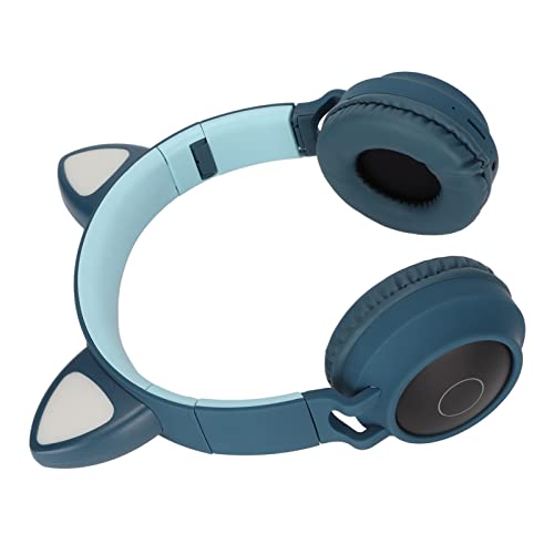 Cat Ear Kopfhörer, Wireless 5.0 Gaming Headset Tragbarer Faltbarer Stereo Over Ear Kopfhörer mit LED-Licht für Erwachsene Mädchen Jungen (Blau Grün) Bild 3