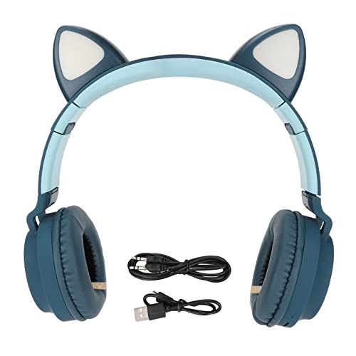 Cat Ear Kopfhörer, Wireless 5.0 Gaming Headset Tragbarer Faltbarer Stereo Over Ear Kopfhörer mit LED-Licht für Erwachsene Mädchen Jungen (Blau Grün) Bild 7